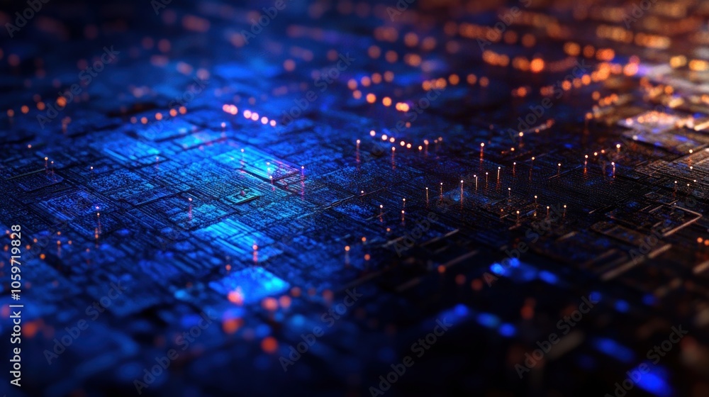 Poster abstract futuristic background with a blue and orange color scheme. the image is a close-up of a cir