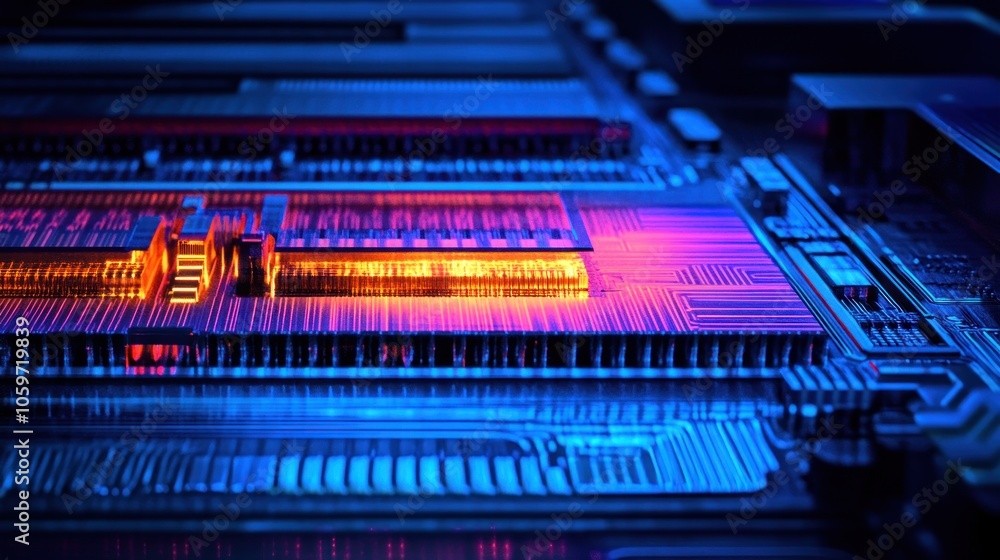 Poster close-up of a circuit board with glowing components.