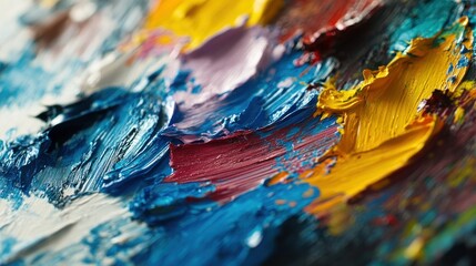 Fototapeta premium A close-up image of colorful oil paint strokes on a canvas, showcasing the texture and vibrancy of the medium.