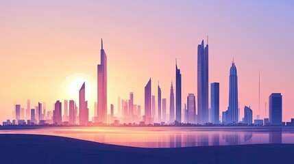Fototapeta premium Minimalist skyscrapers in Dubai, open space for text