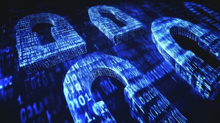 Digital Lock Symbols with Binary Code Background Representing Cybersecurity