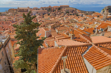 Aerial View of the Old town Dubrovnik from defensive walls