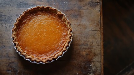 Freshly Baked Pumpkin Pie on Wooden Surface