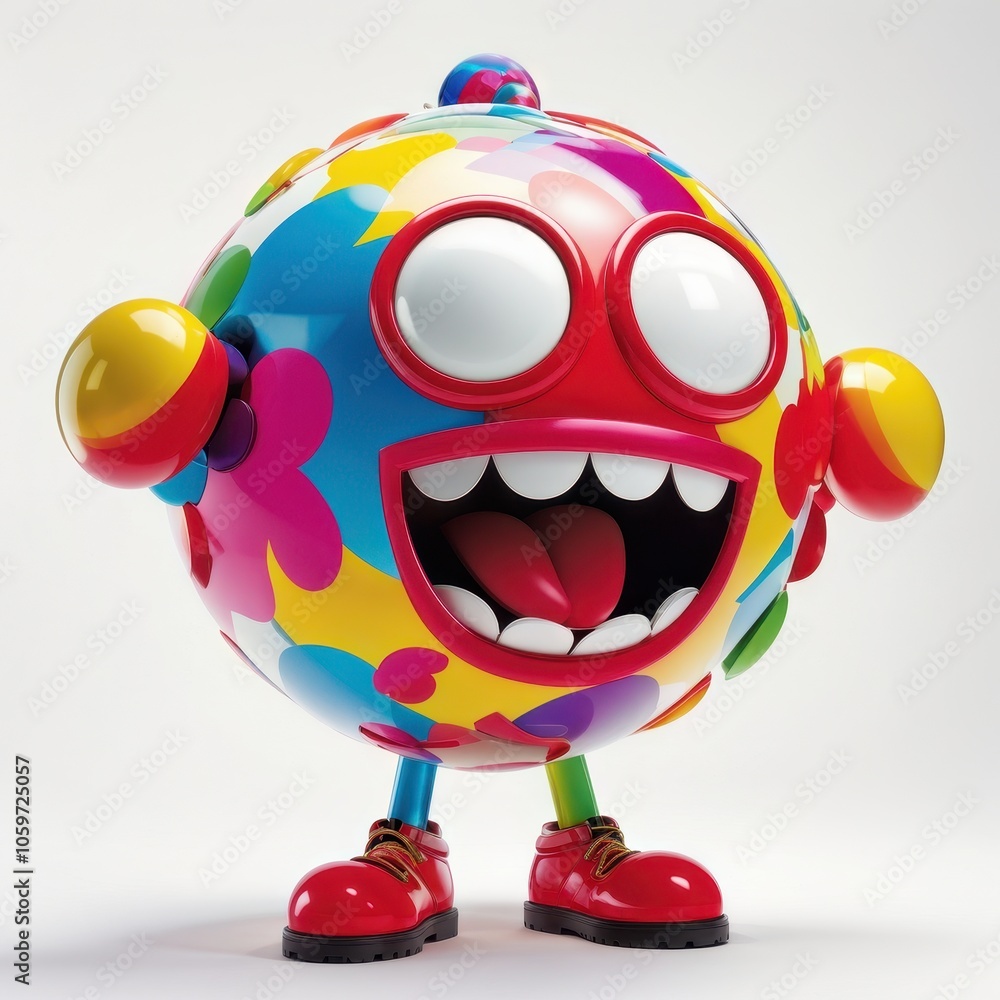 Poster a colorful, smiling character with a round body and playful features, exuding joy and fun.