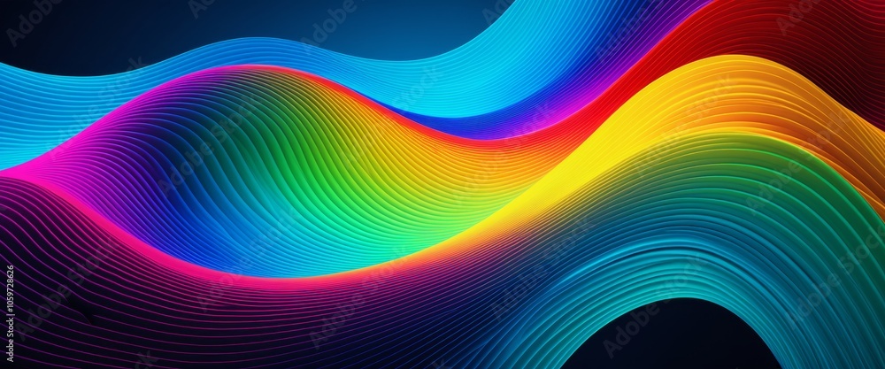 Poster Vibrant rainbow waves: colorful abstract lines creating dynamic motion