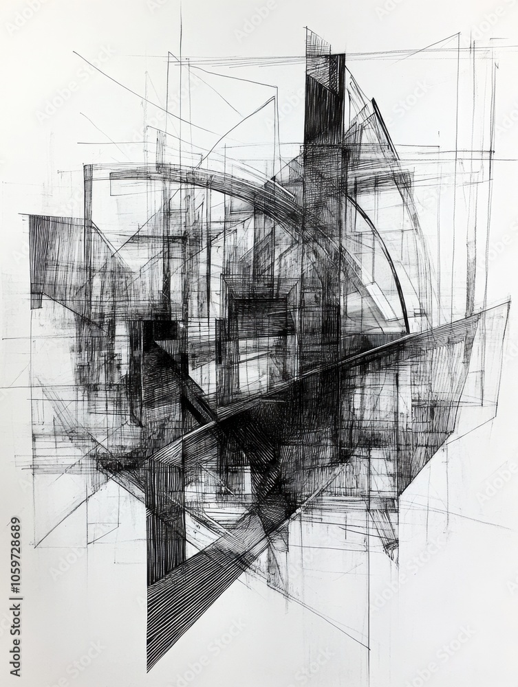 Leinwandbilder this artwork features a detailed abstract urban landscape composed of sharp lines and geometric shap