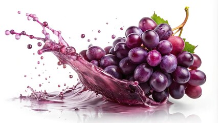 Fresh purple grape juice splash on white background high angle
