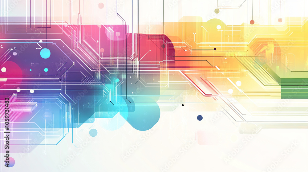 Poster abstract digital background vector illustration with gradient colors, geometric shapes, and circuit 