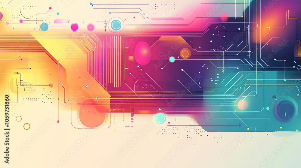 Poster abstract digital background vector illustration with gradient colors, geometric shapes, and circuit 