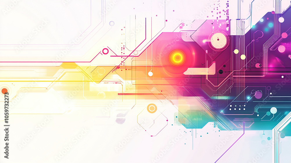 Poster abstract digital background vector illustration with gradient colors, geometric shapes, and circuit 
