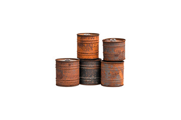 Rusty Industrial Barrels Stacked on a Black Background for a Vintage Aesthetic Appeal