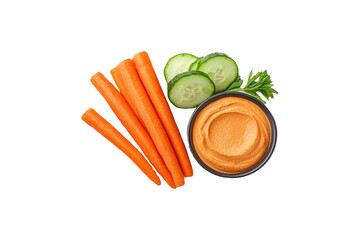 Fresh Carrots and Cucumbers with Creamy Hummus Dip for Healthy Snacking