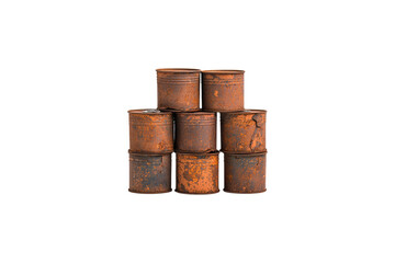Stacked Rusty Cans Displaying an Aged Industrial Aesthetic Against a Black Background