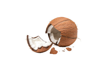 Natural Delight A Close-Up of a Cracked Coconut Exposing Its Fresh Flesh on a Black Background
