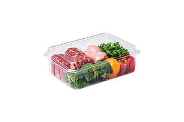 Freshly Packaged Vegetables and Meats in Clear Container for Healthy Cooking and Meal Prep Ideas