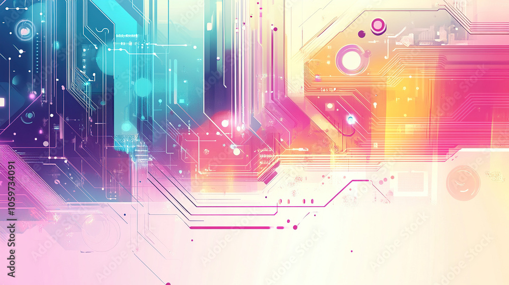 Poster abstract digital background vector illustration with gradient colors, geometric shapes, and circuit 