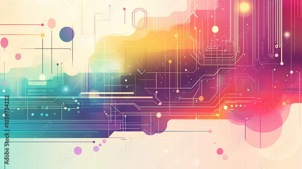Poster abstract digital background vector illustration with gradient colors, geometric shapes, and circuit 