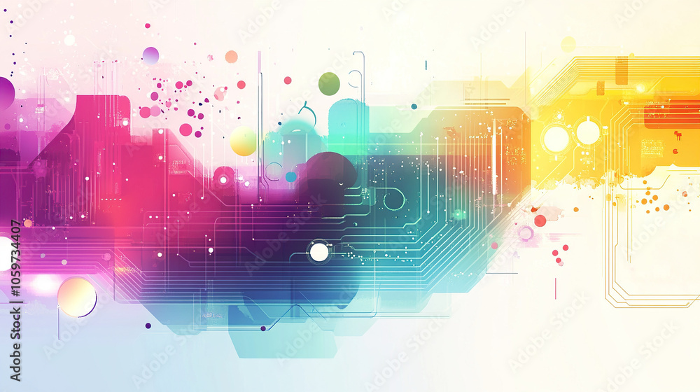 Poster abstract digital background vector illustration with gradient colors, geometric shapes, and circuit 