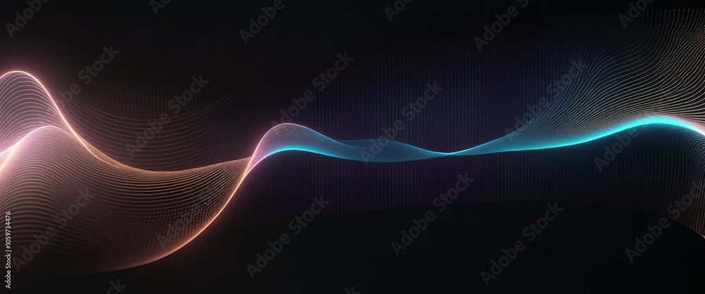 Poster abstract colorful light waves on dark background: dynamic energy flow and connection
