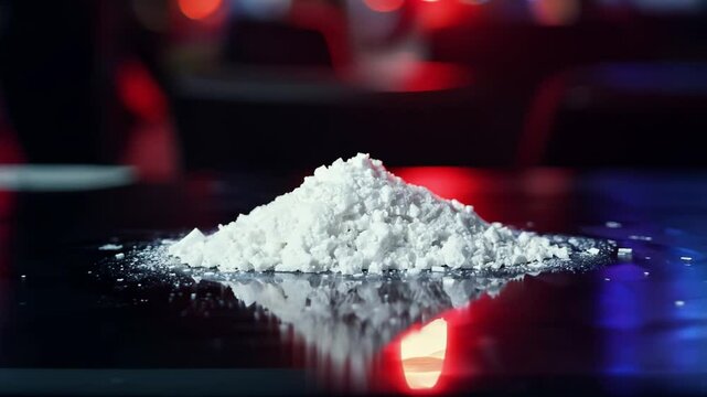 White powder sitting on table reflecting nightclub lights