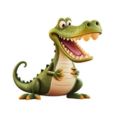 Obraz premium A cheerful cartoon crocodile smiles brightly in a playful pose against a simple background