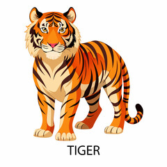 Obraz premium Tiger symbol of 2034 in cartoon style on a white background. Vector illustration.