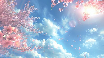Sakura Serenity: A Beautiful Display of Cherry Blossoms Under a Radiant Blue Sky