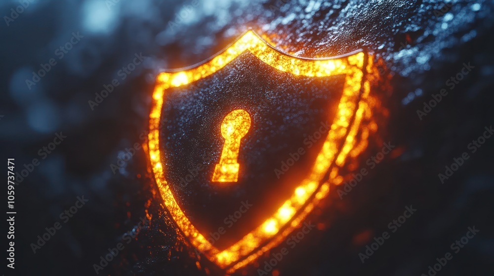 Poster a glowing shield with a keyhole in the center, symbolizing security and protection.