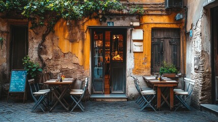 Obraz premium Exploring rome s culinary delights a cozy caf experience with rustic dishes and fine wine