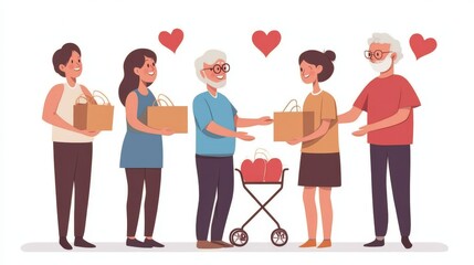 Obraz premium Community Support and Kindness: Generational Connection Through Gift Giving