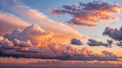Fototapeta premium Golden Hour Clouds with Warm Orange, Amber, Lavender, and Powder Blue for a Balanced Sky Glow