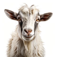 Obraz premium A close-up portrait of a goat with expressive eyes and fluffy fur.