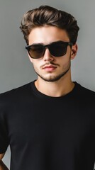 Obraz premium Stylish Young Man Wearing Sunglasses and Black T-Shirt