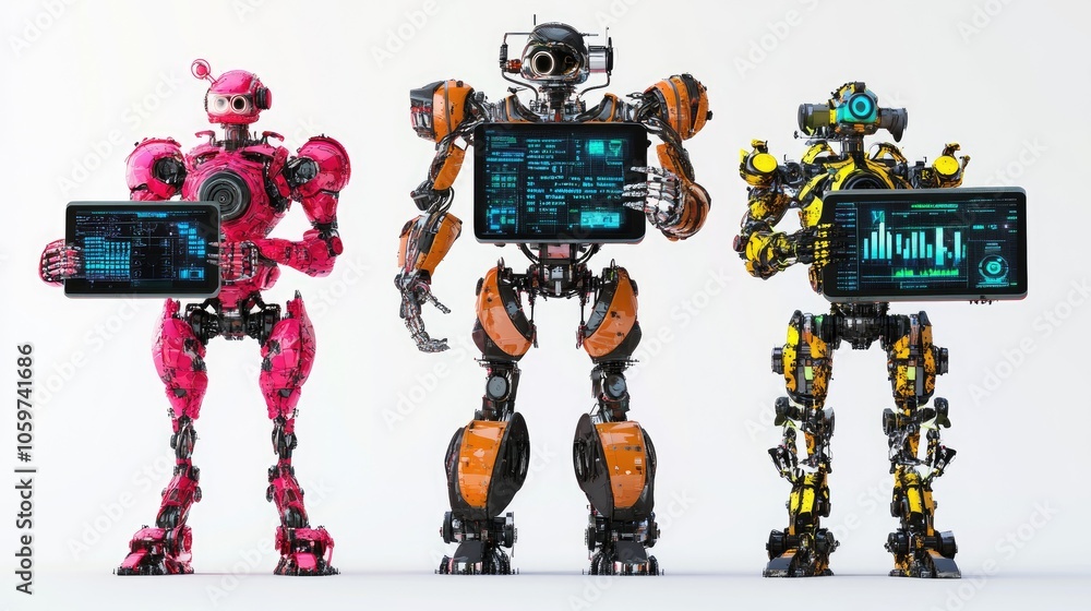 Poster three diverse robots interacting with technology