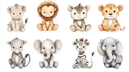 Obraz premium Cute Cartoon Baby Animals Collection