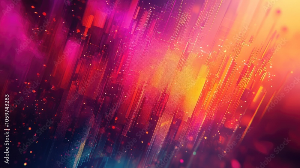 Poster Dynamic streaming wall, web and TV channels with digital images in vibrant entertainment background