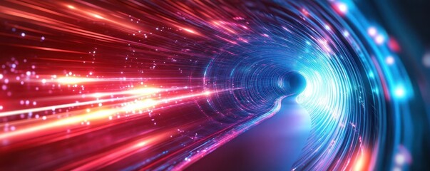 Fototapeta premium Vibrant Abstract Light Tunnel with Dynamic Red and Blue Motion and Futuristic Energy