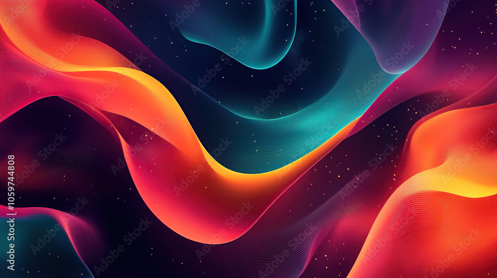Aufkleber abstract fluid shapes in vibrant colors on a dark background, creating an otherworldly and dynamic w