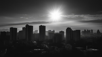 Fototapeta premium Black and White Urban Skyline at Sunset