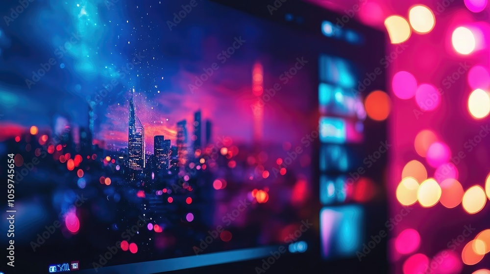 Poster streaming channels on dynamic background, web and tv video tech in vibrant, digital display