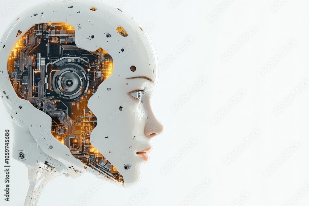 Poster an image showcasing the side profile of a robot with intricate circuitry and advanced technological 