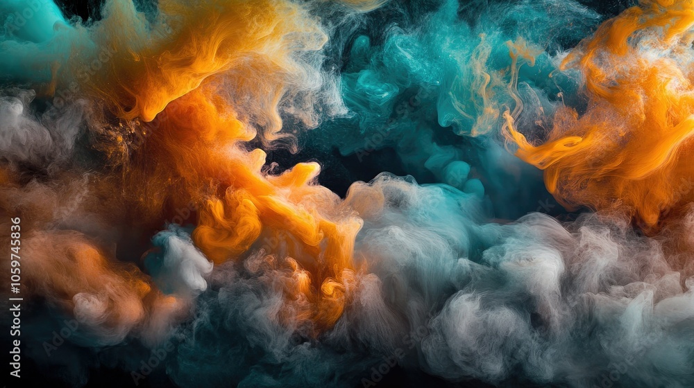 Aufkleber swirling layers of colored smoke in an explosive burst of colors on black, intricate and eye-catchin