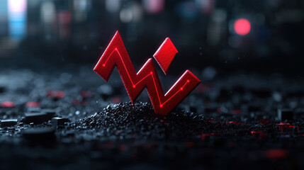 striking red symbol stands out against dark, textured background, evoking sense of urgency and change. scene captures dramatic moment in digital landscape