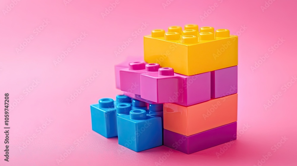 Aufkleber stack of colorful building blocks on plain background, representing creativity and joy, space for ch