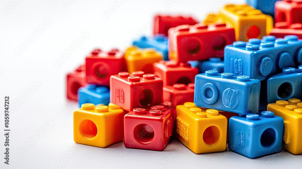 Aufkleber stack of colorful building blocks on plain background, representing creativity and joy, space for ch