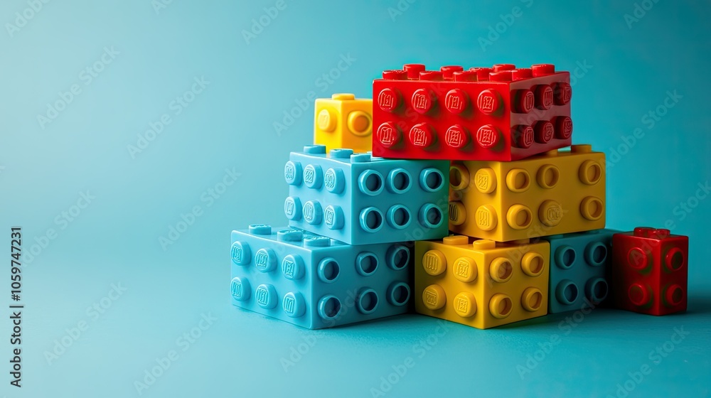 Aufkleber stack of colorful building blocks on plain background, representing creativity and joy, space for ch