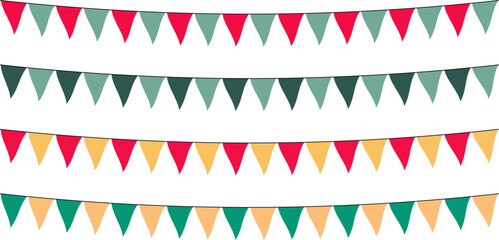 Decorative pennants in festive Christmas colors. Concept: Christmas, joy, warmth, celebration.