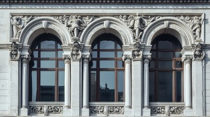 Fototapeta premium Symmetrical Renaissance-style facade with arched windows and detailed columns
