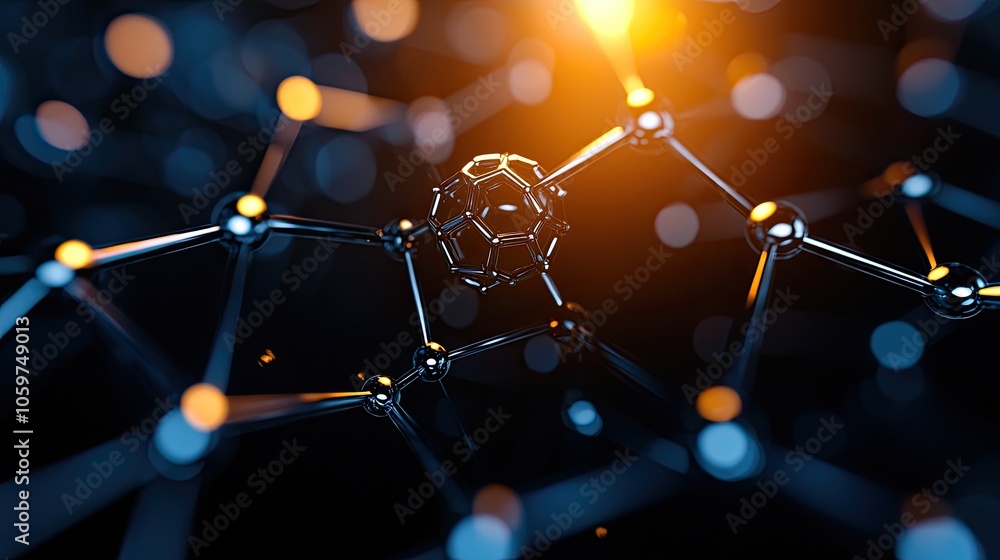 Aufkleber abstract molecular structures with glowing elements on a dark background.