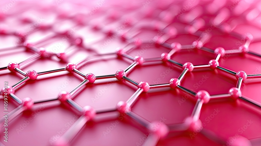 Poster abstract pink molecular structure on a soft gradient background.